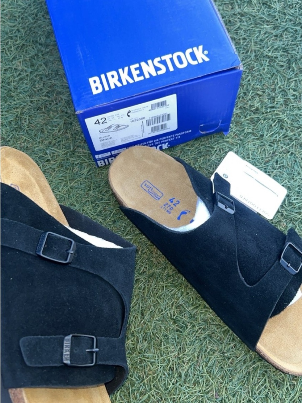 Birkenstock Black Suede Two-Strap Slide Sandals